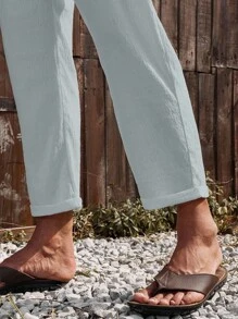 Genlund Quần ống đứng túi trơn thường ngày cho nam, Quần mùa hè đa năng Quần vải lanh Quần vải lanh cho nam - Xám - Xem 6