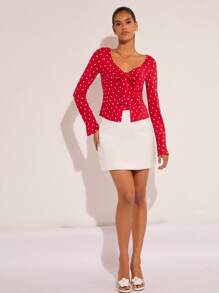 COSMINA Blusa donna a maniche lunghe con pois e nodo sulla parte anteriore