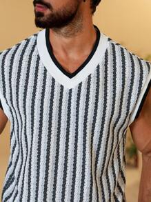 Manfinity Nomadique Chaleco sin mangas de hombre casual con textura hueca y unicolor de moda con cuello redondo, adecuado para vacaciones, regalo para el novio