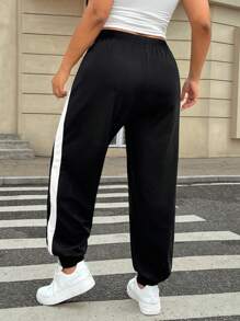 SHEIN EZwear mais Calças de treino costura lateral de contraste