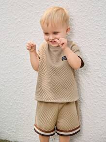 Cozy Pixies 2 pezzi/set, body neonato maschio decorativo in maglia, morbido, collo tondo, maniche corte, pullover e pantaloncini con vita elastica