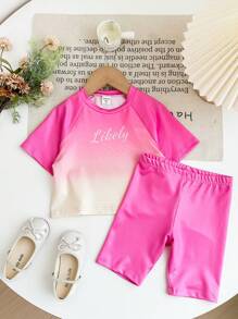SHEIN Young Girl Round Neck Fitted Casual Sweater & Fitted Pants Tracksuit 2 Pieces Set - Hot Pink - View 4