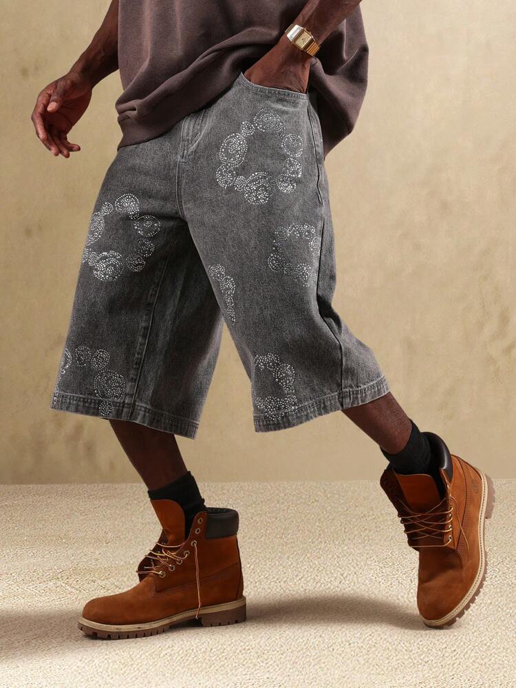Sparkle Embellished Culotte Wide Leg Denim Shorts