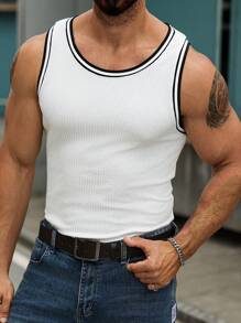 Manfinity Homme Men's Striped Crew Neck Casual Versatile Tank Top - White - View 6