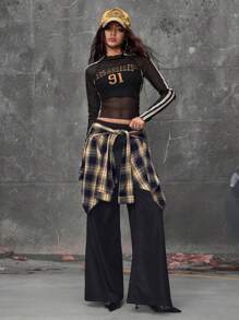 ROMWE Grunge Punk Pantalones deportivos informales de corte holgado con 2 en 1 de estilo retro streetwear para mujeres