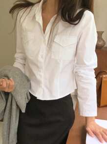 DAZY Women's Casual Versatile Solid Color Blouse Long Sleeve Women - White - View 7