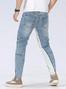 Manfinity Roughcore Men's Fashionable Ripped Skinny Fit Denim Jeans - Light Wash - View 2