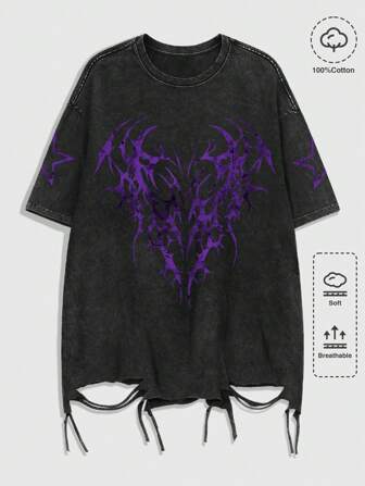 Goth Maglietta casual a maniche corte con stampa grafica stile gotico, motivo fiocco di neve combustibile, stile anni 2000, adatta per l'estate e Ognissanti