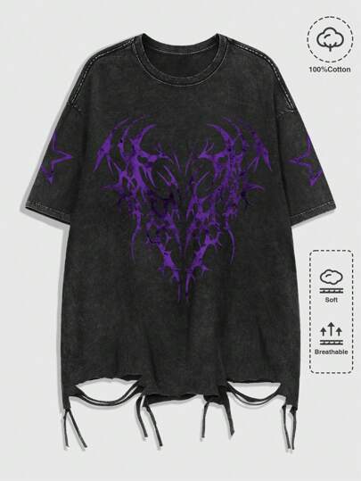 Grunge Punk Men's Goth Summer Graphic Print Short Sleeve Casual Combustible Snowflake T-Shirt, Halloween, 2000s Style