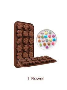 4pcs/Pack Flower, Leaf & Maple Leaf Shaped Silicone Chocolate Molds, Candy Molds, Ice Cube Trays, 3D DIY Jelly Gummy Truffle Cube Cake Baking Mold Kitchen Accessories - Coffee Brown - View 6