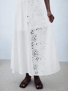Maija Women's Elegant & Fashionable White Summer Skirt, Simple & Comfortable Lace-Up & Fringe Hem Design, Beach Cover-Up, Skirt, For Vacation - White - View 4