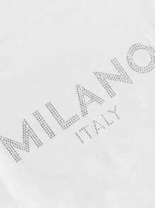 Manfinity Joysei T-shirt bianca girocollo da uomo con stampa in strass con lettera, taglia standard (materiale), rave - Bianco - Visualizzare 2