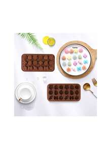 4pcs/Pack Flower, Leaf & Maple Leaf Shaped Silicone Chocolate Molds, Candy Molds, Ice Cube Trays, 3D DIY Jelly Gummy Truffle Cube Cake Baking Mold Kitchen Accessories - Coffee Brown - View 2