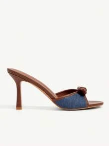 CUCCOO CHICEST Sandali con tacco a spillo e punta tonda con fiocco, eleganti e alla moda, con blocchi di colore in finta pelle e tessuto, slip-on con tacco alto per l'estate, per il tè, appuntamenti, vacanze, nei colori marrone e blu