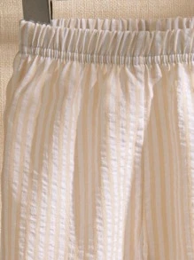 SHEIN سروال كتان مخطط للأطفال الرضع من الولدان في فصلي الربيع والصيف، بنطلون طويل مناسب لخروجات يومية، التناسق، العطلات، الجامعة