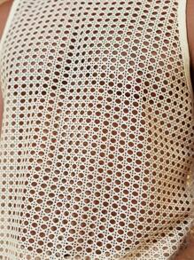 Manfinity RSRT Men's Summer Vacation Style Mesh Sleeveless See-Through Tank Top Men Mesh Tank Top Crochet Tops For Men Men Summer Tank Top - Apricot - View 6