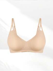 1 件女士简约纯色无缝文胸 - 卡其色 - 查看 6