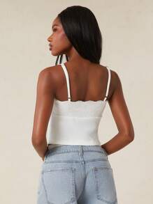 SHEIN Unity Débardeur sans manches avec bordure en dentelle, pour sortie, brunch, tenue de rue, église, usage quotidien, décontracté, chic, modeste, satin pastel pour femmes