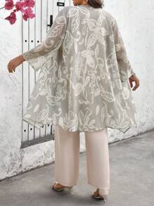 SHEIN 女士加大码花卉印花优雅短袖两件套，适合派对和日常穿着 - 彩色 - 查看 2