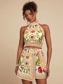 Travachic Jacquard bedruckter hochgegürteter taillierter A-Linien Rock für Damen