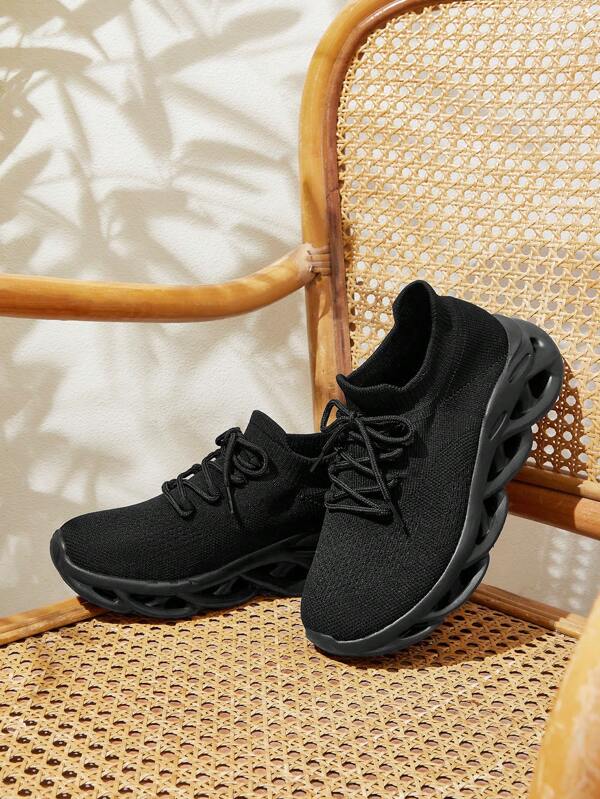 CUCCOO BASICS Women's Lightweight Braided Sole Black Lace-Up Comfortable Breathable Casual Sports Sneakers