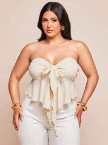 SHEIN BAE 大码女式优雅露肩上衣、夏季度假上衣/婚礼派对/伴娘上衣/迷你上衣/宴会上衣、杏色/奶油色上衣、Y2K、美国独立日、性感俱乐部女装、乡村音乐会、美国独立日、音乐会女装、狂欢节、西部风、毕业典礼、度假女装、奶油黄、可爱上衣、女式抹胸、女式露脐上衣、上衣、外出上衣、可爱夏季上衣