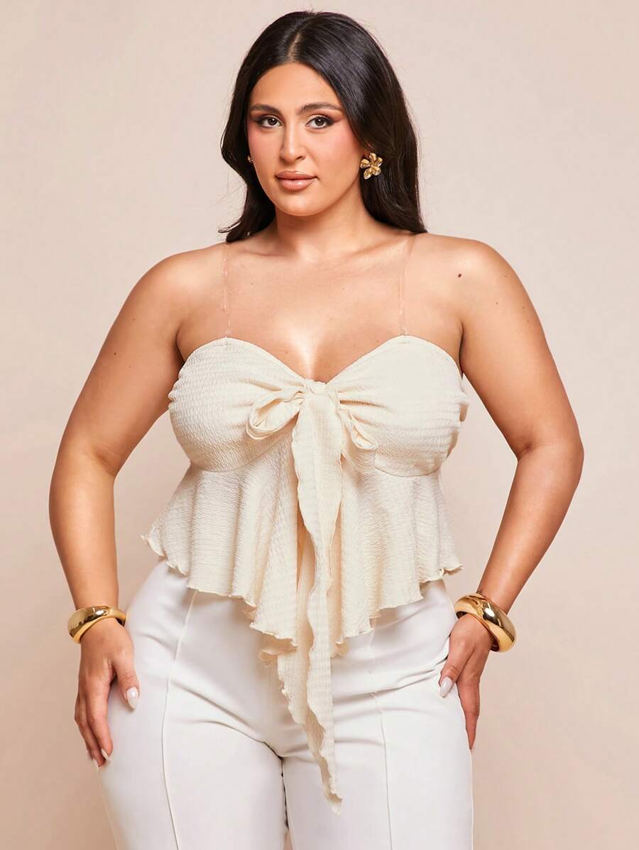 SHEIN BAE 大码女式优雅露肩上衣、夏季度假上衣/婚礼派对/伴娘上衣/迷你上衣/宴会上衣、杏色/奶油色上衣、Y2K、美国独立日、性感俱乐部女装、乡村音乐会、美国独立日、音乐会女装、狂欢节、西部风、毕业典礼、度假女装、奶油黄、可爱上衣、女式抹胸、女式露脐上衣、上衣、外出上衣、可爱夏季上衣