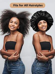 2 piezas Gorro de seda para dormir, gorros de satén, gorro de dormir de banda elástica suave de seda, envoltura de cabello de seda para cabello rizado (negro y dorado) - Decoración del hogar y el baño, gorro de verano para el cabello