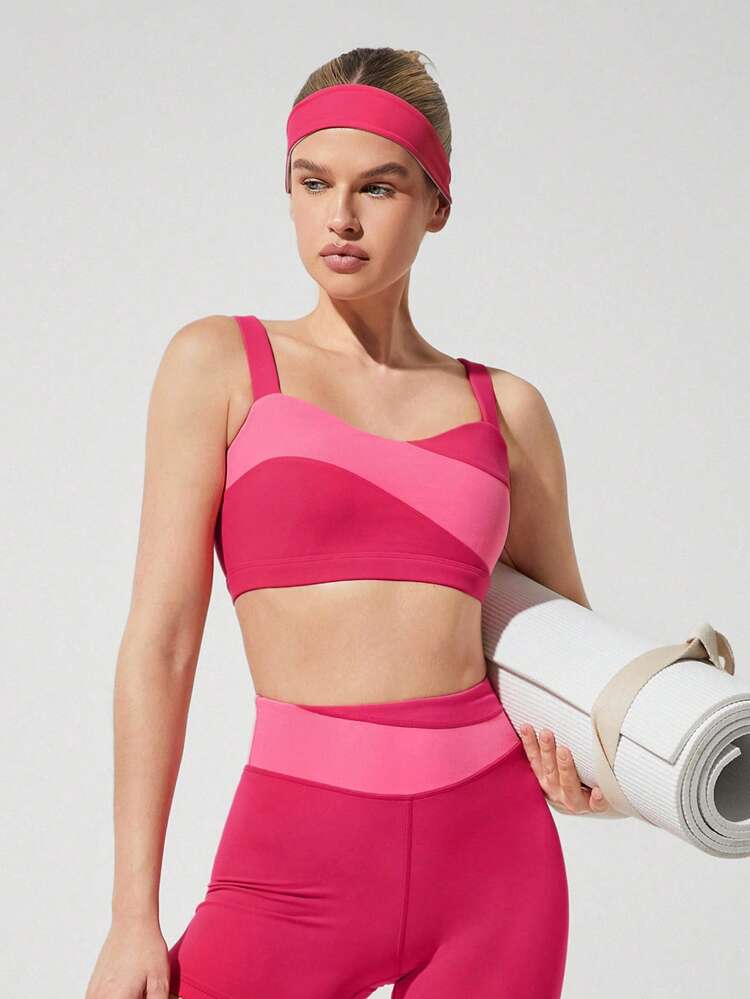 FeatherFit™ Sweat Star Sweat Wicking Buttery Soft Stretchy Removable Cups Colorblock Sports Bra Low Impact Yoga Pilates Barre Studio Daily Casual Wear