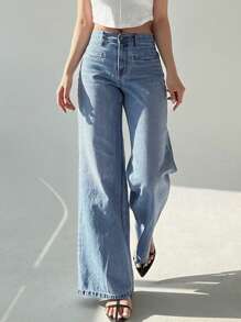 DAZY Quần Jeans Dài Màu Sáng Giặt Cũ Cho Nữ, Mọi Mùa - Rửa nhẹ - Xem 3