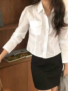 DAZY Women's Casual Versatile Solid Color Blouse Long Sleeve Women - White - View 4
