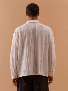 Musero Men Mesh Striped Oversized Long Sleeve Shirt Spring, Summer, Holiday, Vacation