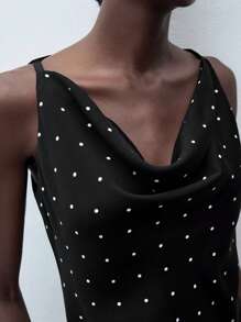 Maija Damen elegantes Kleid mit Polka Dot Muster und drapiertem Ausschnitt - Weiss - Übersicht 3