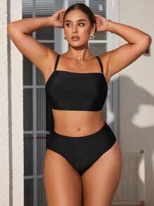 Swim EVENT Set de 3 piese pentru femei, model tankini, cu top din șifon imprimat, mărime plus