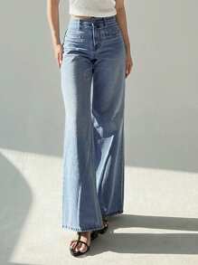DAZY Quần Jeans Dài Màu Sáng Giặt Cũ Cho Nữ, Mọi Mùa - Rửa nhẹ - Xem 5
