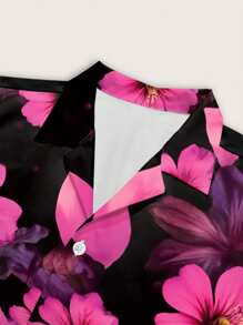 Manfinity RSRT Plus Size Men Holiday Floral Print Short Sleeve Single Breasted Shirt Hawaiian - Multicolor - View 7