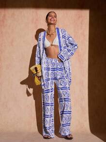 Bóhologie 长袖和服及松紧腰带印花套装 - 彩色 - 查看 4