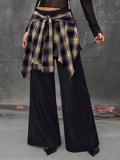 Grunge Punk Pantalones deportivos informales de corte holgado con 2 en 1 de estilo retro streetwear para mujeres