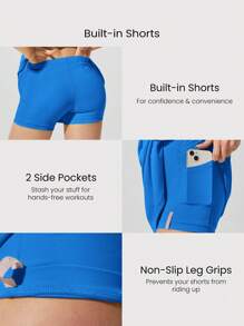 GLOWMODE FeatherFit™-Air No Sweat Peekaboo Built-In Shorts Side Pockets Non-Slip Removable Cups Adjustable Wide Straps Active Dress Low Impact Yoga Pilates Barre Studio Daily Casual Wear - Blue Power - View 7