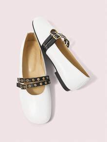 CUCCOO DOLLMOD Giày bệt Mary Jane màu trắng dễ thương, giày ba lê xỏ ngón thoải mái cho nữ, đa năng khi đi làm, thích hợp cho mùa xuân/thu, Halloween và Giáng sinh - trắng - Xem 9