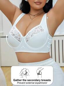 SHEIN Plus Size Women Lace Patchwork Underwire Bra, Lift - White - View 5