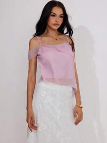 Roylia Fashionable Sexy Asymmetrical Hem Satin Camisole For Women - Pink - View 4