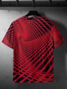 Manfinity LEGND Men's Striped Print Round Neck Short Sleeve Casual T-Shirt, Summer - Red - View 2