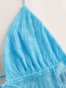 SHEIN ICON Split Hem Tie Backless Mesh Halter Y2k Top - Mint Blue - View 4