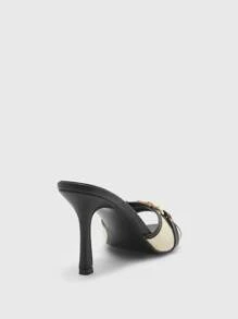 CUCCOO BIZCHIC 女士金属装饰高跟凉鞋，时尚百搭 - 黑與白 - 查看 10