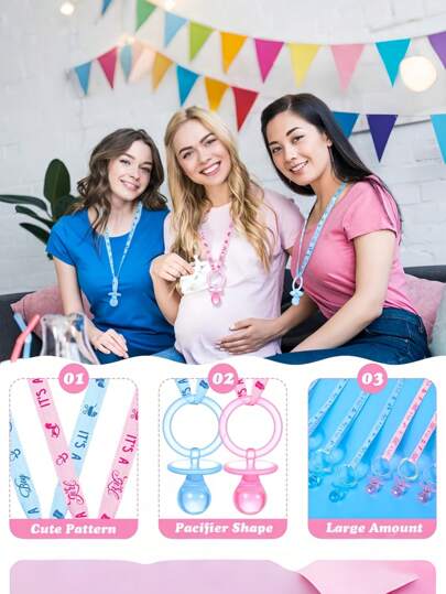 10 件/套 75 厘米长亚克力奶嘴项链，性别揭示配饰装饰派对礼品项链饰物，适用于淋浴装饰、派对礼品、游戏和活动、生日派对用品，蓝色粉色可选