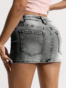 SHEIN EZwear Women's Summer Casual Street Fashion Slim Fit Denim Mini Skirt