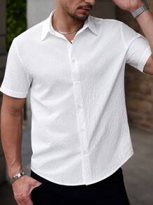 Manfinity RelaxMax Herren Einfarbiges Kurzarmhemd, modisch für den Sommer - Weiss - Übersicht 4