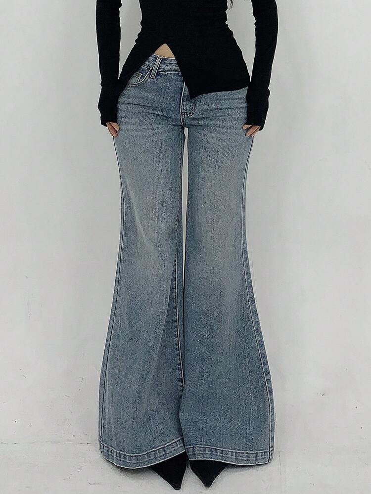 Women's Casual Fashion Street Style Bell-Bottom Jeans, Suitable For Daily Commute