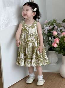 Dazy Kids 女童自然风无袖圆领中长连衣裙 - 綠色 - 查看 10